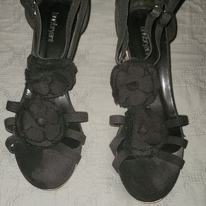 Black Cork Wedge Sandal, Size 12W